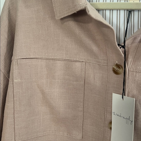 Thread & Supply Taupe Linen Blend Cropped Shirt Jacket - Picture 6 of 8